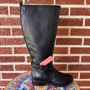Easy Spirit Reverie Womens 6 Wide Black Leather Wide Calf Knee High Riding Boots